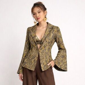 Vintage Printed Silk Trumpet Sleeve Blazer